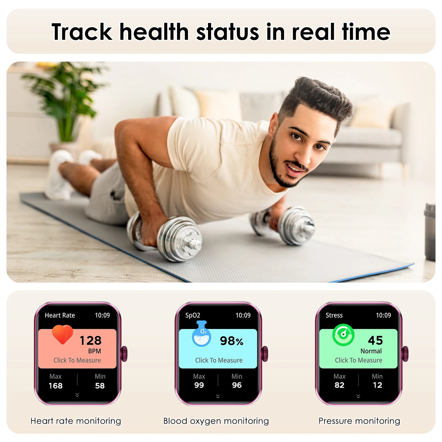 Bluetooth Call Smartwatch 1.85'' HD Display Fitness Sport Watch Heart Health Sleep