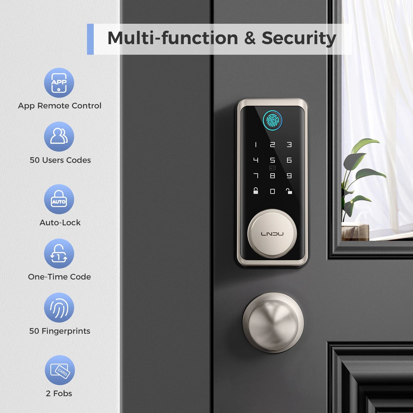 Smart Lock G601N 2.4GHz WiFi Keyless Entry Smart Door Lock with Handle Set 360° Live Fingerprint