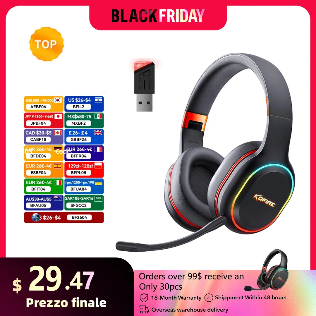 Gaming Headphones 2.4G BT5.0 Wireless Headset With Mic RBG Light Vibration Bluetooth Earphone For PS4 PS5 PC Switch