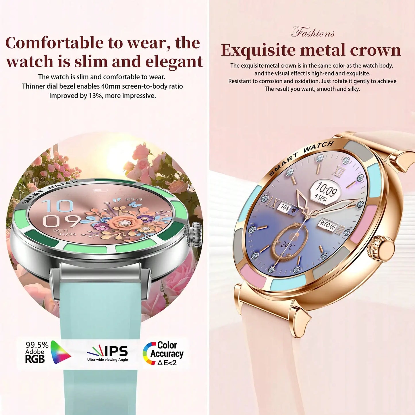 Elegant Round Smart Watch for Women 1.27" HD Screen Bluetooth Call Fitness Tracker Heart Rate SpO2 Sleep Monitor IP67 Waterproof Fashion Wristwatch
