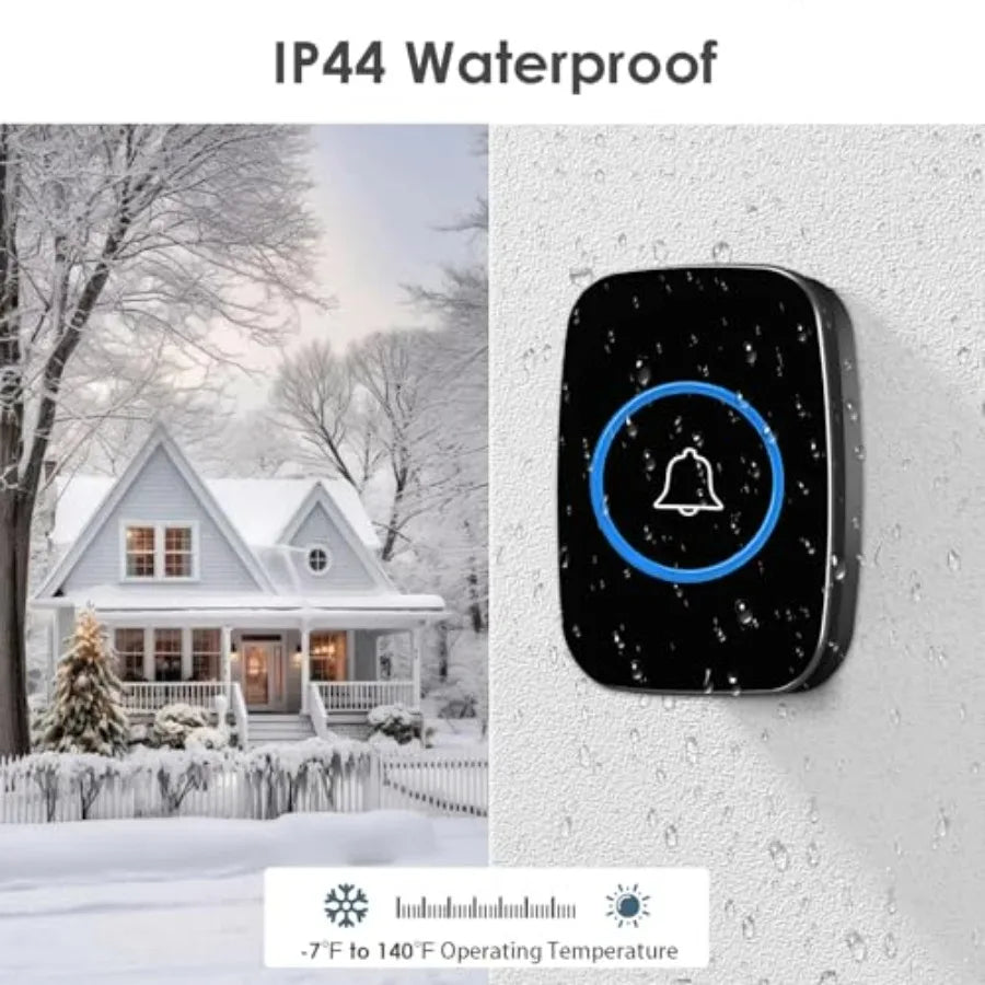 Wireless Doorbell, FullHouse Waterproof Door Bell Kit, Distinguish front and rear doors, Over 1000 feet Range and 60 Chime, 5 L
