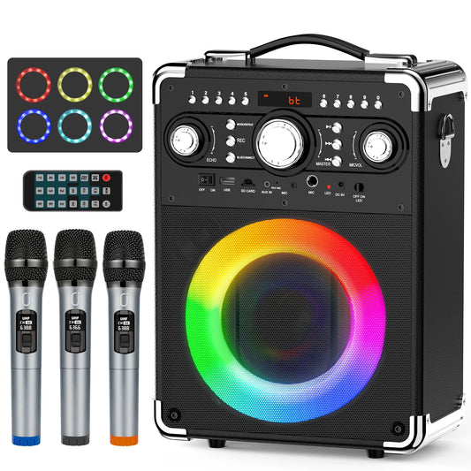 Karaoke Machine with 3 Mics&DJ Disco Ball Light, Portable Bluetooth