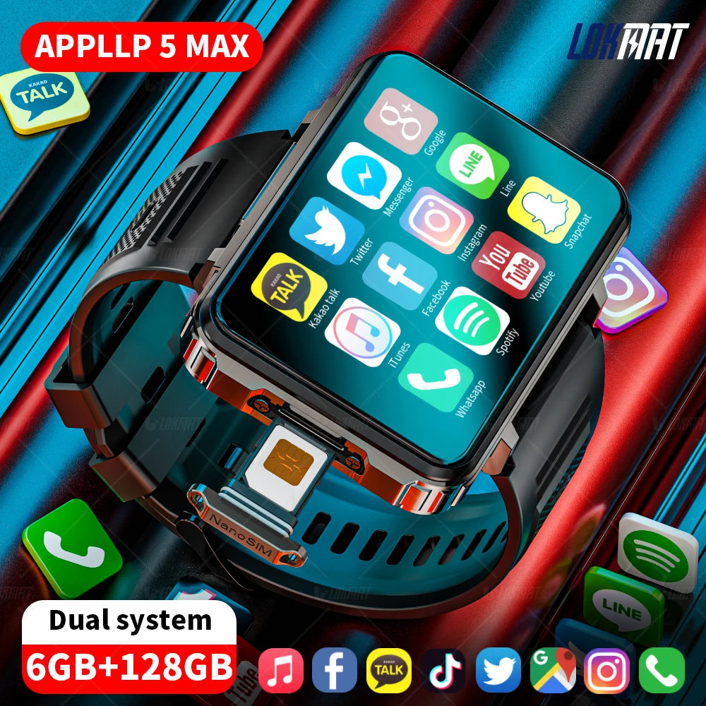 APPLLP 5 MAX Android Watch Phone Square Big Screen Wifi 4G Calls Smartwatches Dual Camera