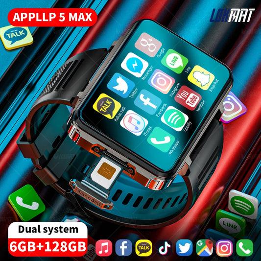 APPLLP 5 MAX Android Watch Phone Square Big Screen Wifi 4G Calls Smartwatches Dual Camera