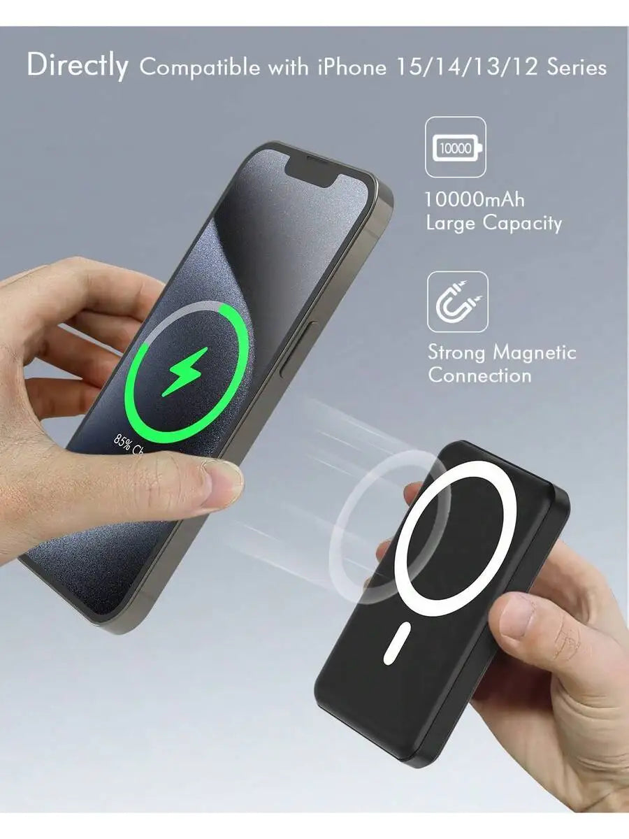 10000mAh Magnetic Power Bank With Type-C Cable LED Display 22.5W PD Fast Charging Wireless Portable Charger For iPhone iPad