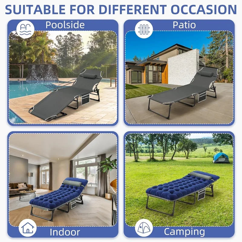 Camping Cot with Mattress, 4-Position Folding Camping Bed