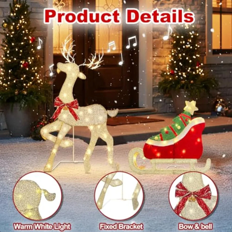 Christmas Decorations Outdoor 42 Inch Christmas Reindeer Sled with 117 Warm White Lights