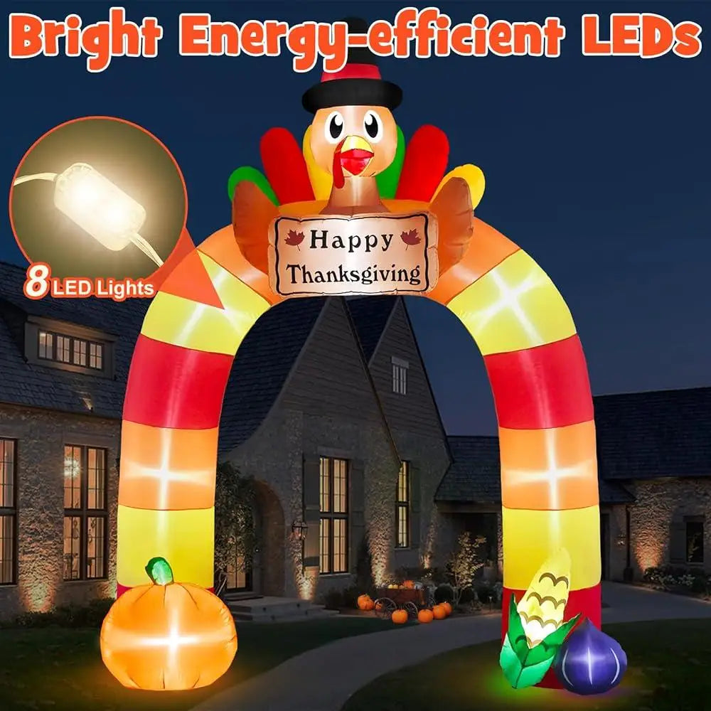 Thanksgiving Inflatable Turkey Archway Outdoor Decor with Happy Thanksgiving Sign LED Lights