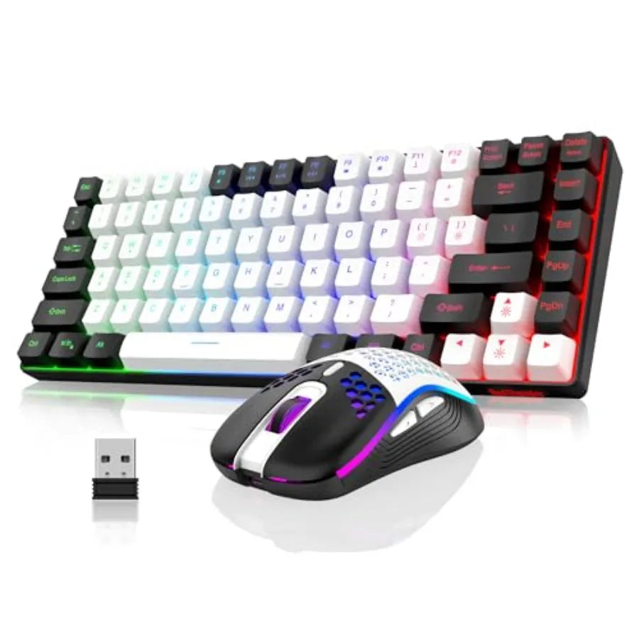 K84 Wireless Keyboard and Mouse Combo, Rainbow Backlit Rechargeable Battery, 75% Layout TKL Ultra Compact Gaming Keyboard and L