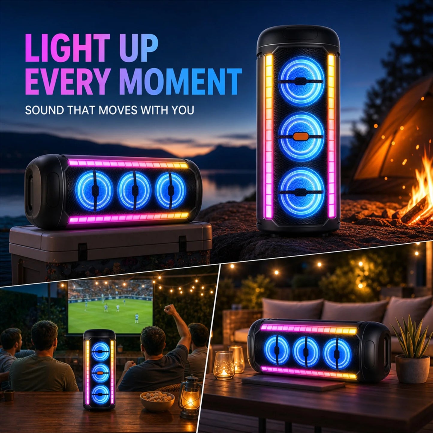 Large Bluetooth speaker, portable handle design, with microphone, compatible with JBl subwoofer party box, with LED lights, comp