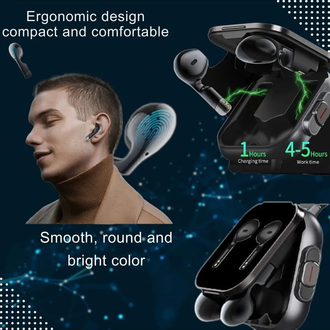 2 in 1 Built-in Smartwatch with Earphone Multi-Sport NFC Call Smart Watch with Earbuds Headphone for iPhone Android Smartphone
