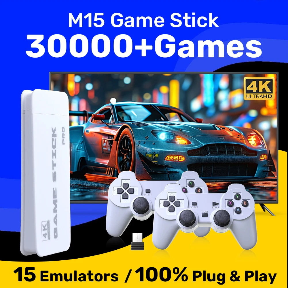 M15 Game Stick 64G Video Game Console 4K UHD Output with 30000+ Retro Games for PS1