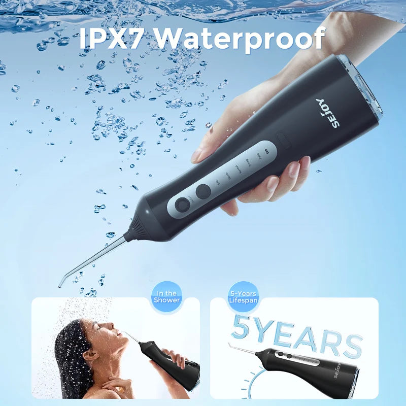 Sejoy Electric Oral Irrigator Water Dental Flosser Pick for Teeth Cordless 350ML Water Tank,6 Cleaning Modes, IPX7 for Home