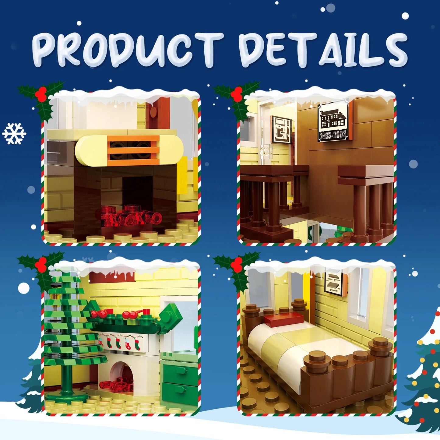 Christmas Holiday House Building Set, LED DIY Christmas Holiday Snow Village Bricks Gifts for Boys, Girls, Family, and Friends