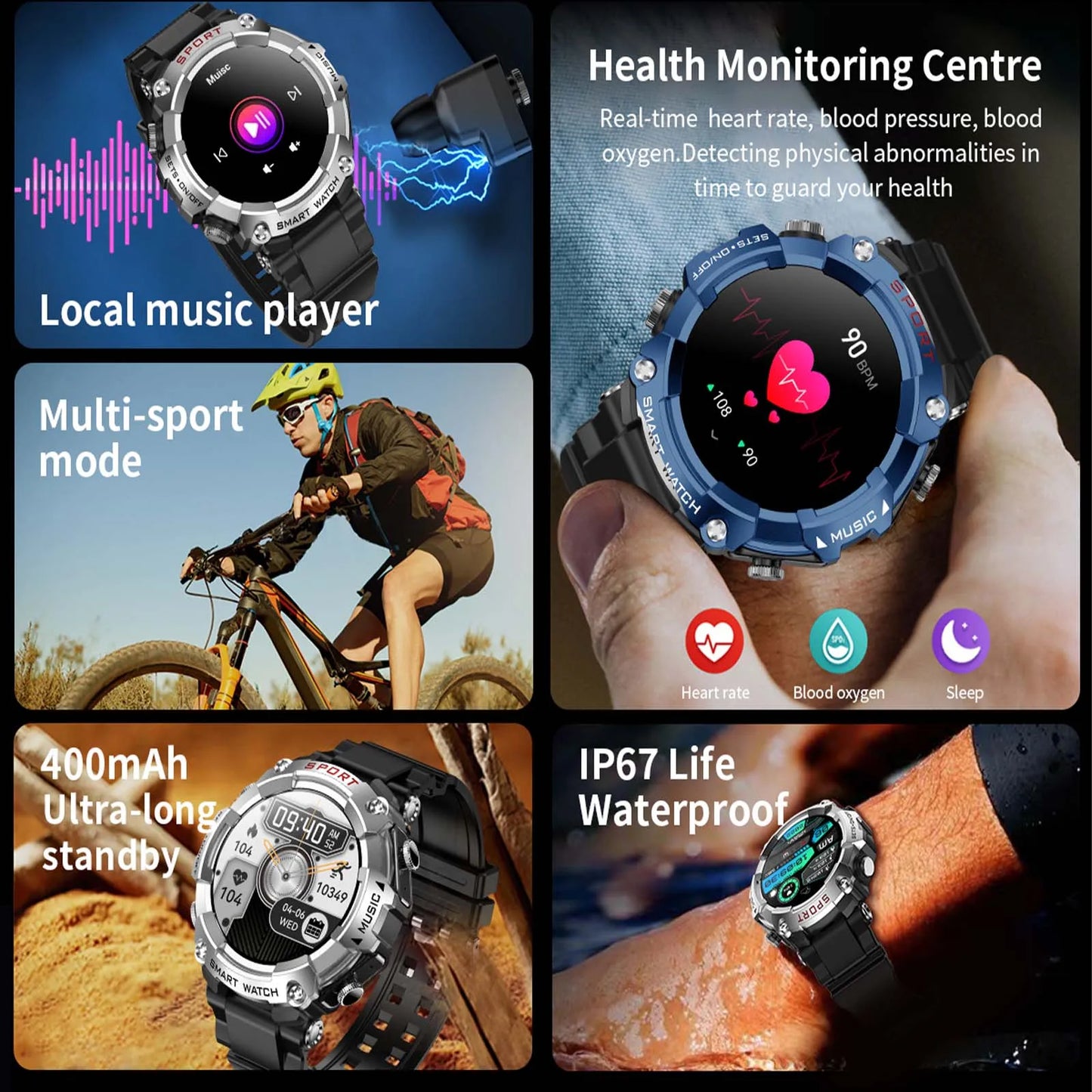EIGIIS Smart Watch With In-Ear Bluetooth Headset Heart Rate Blood Pressure Oxygen Monitoring HD Audio