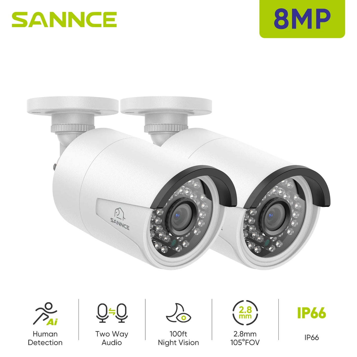 2PCS Ultra HD 5MP POE Camera Outdoor Indoor Weatherproof Security Network Bullet EXIR Night Vision