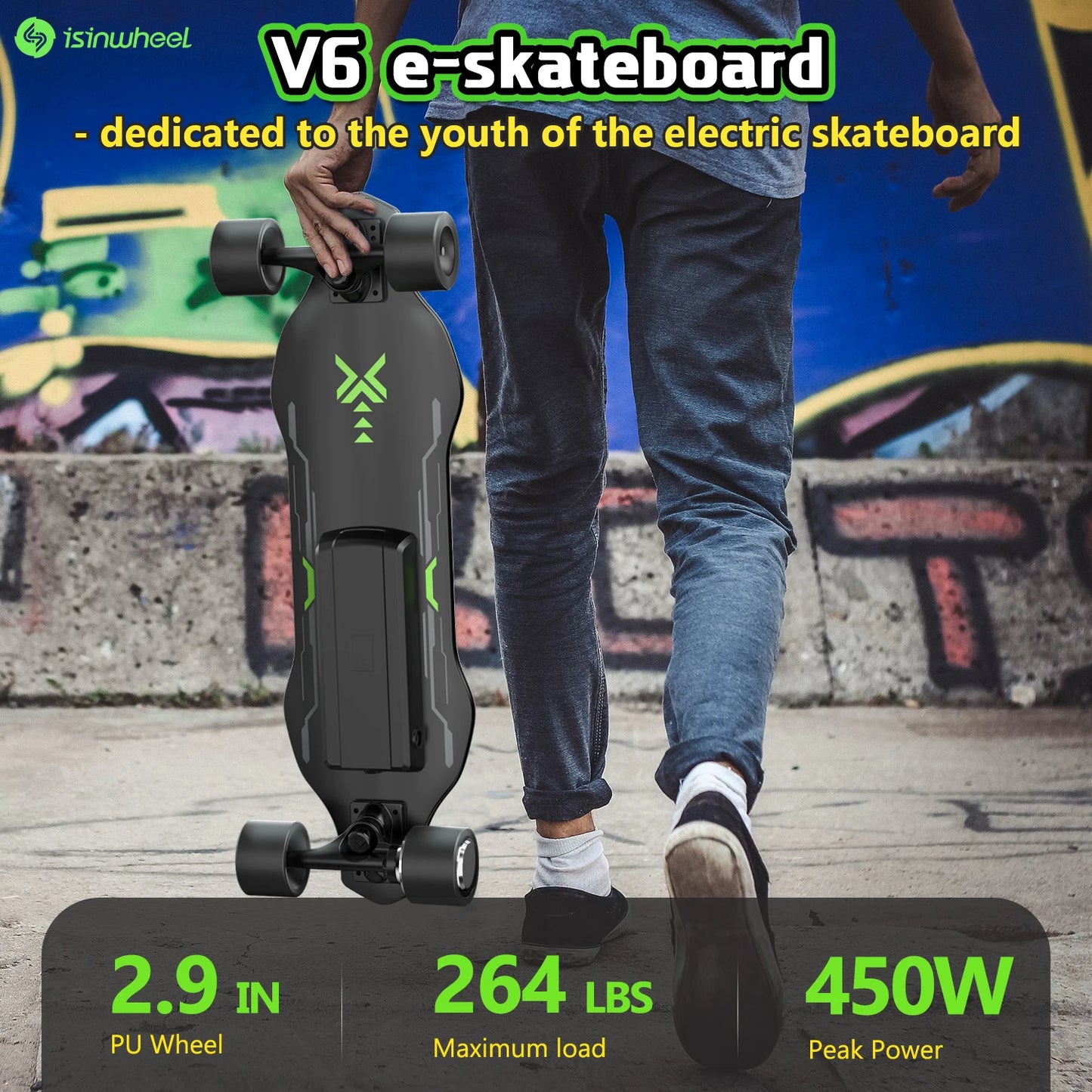 Isinwheel V6 Adult Electric Skateboard 25.2V 2Ah Battery Four-wheel  E-skateboard 74*51mm tire  E-scooter