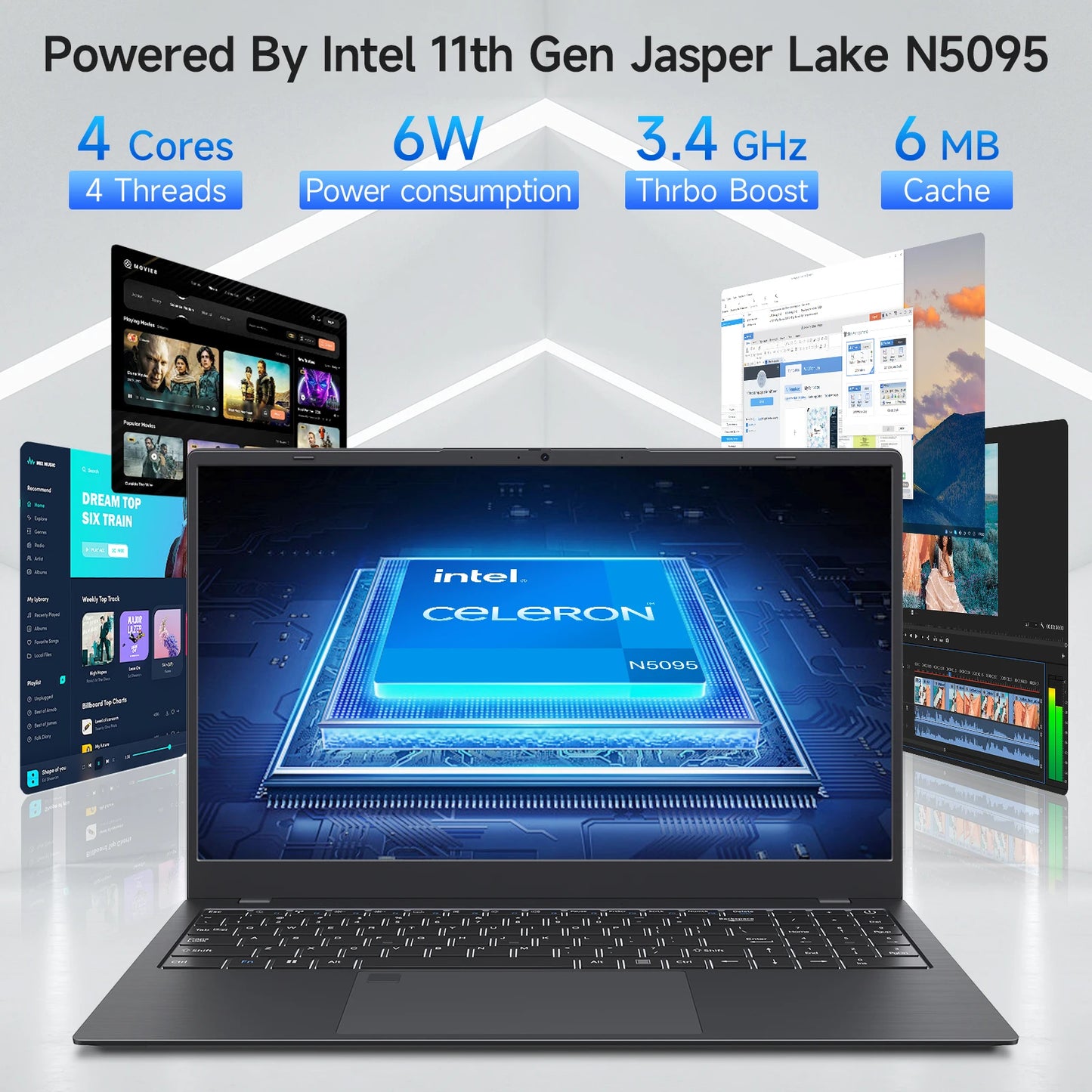 15.6 Inch Business Laptop Notebook PC CPU N5095 16GB RAM 1TB SSD Storage Windows 11