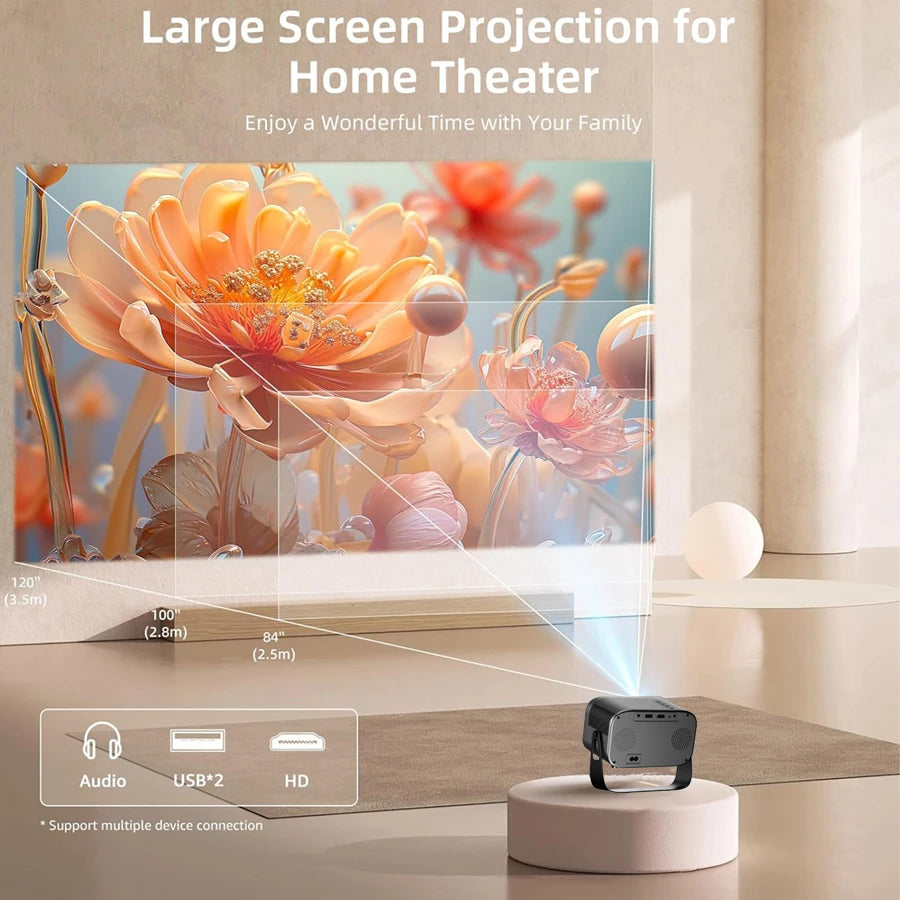 K6 Portable Projector with WiFi BT,1080P HD 4K Support, Smart Projector Built-in Apps, Mini Projector for Outdoor Home Movie