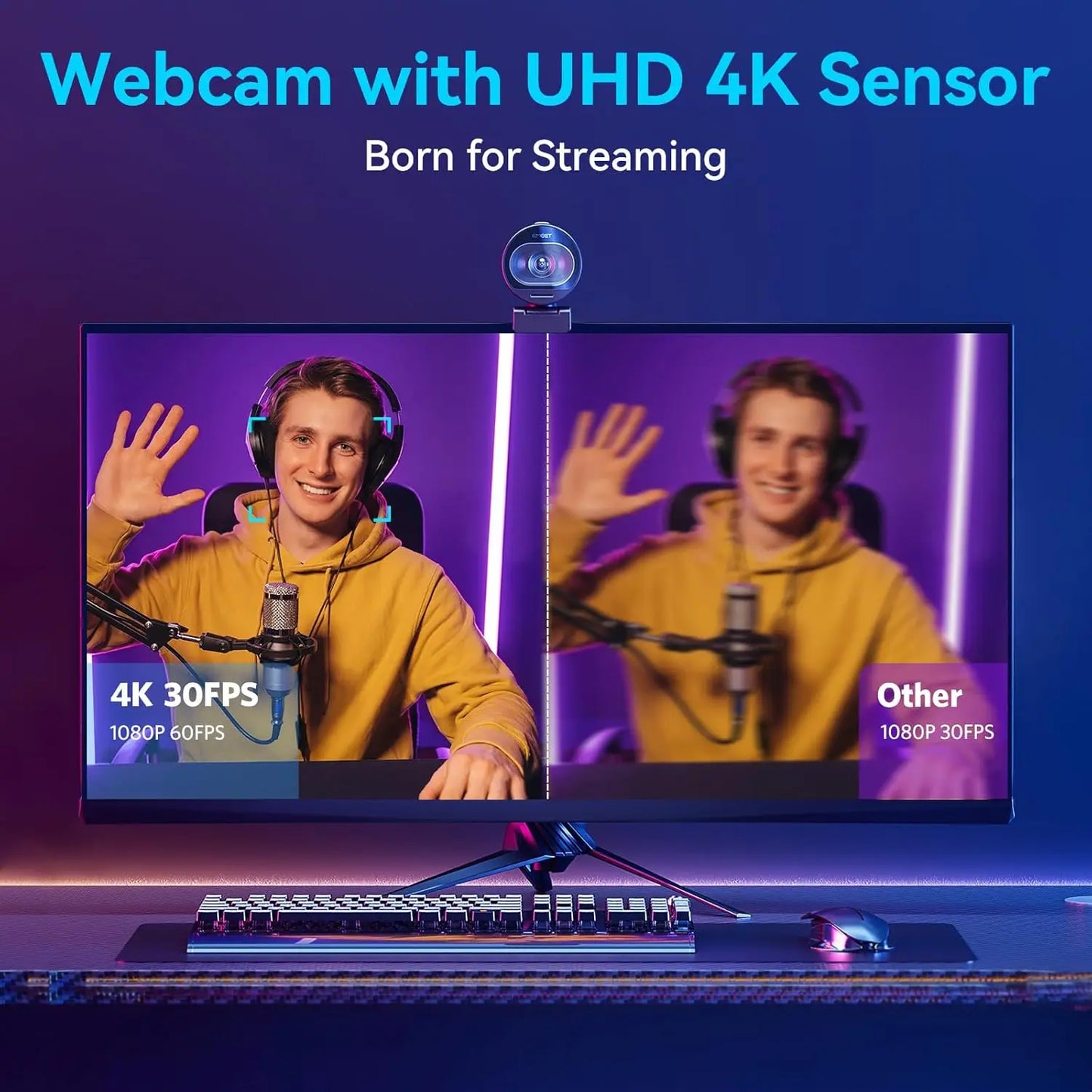 4K Streaming Webcam with Sony Sensor, Autofocus, 1080P@60FPS, Noise Reduction Mics, Privacy Cover