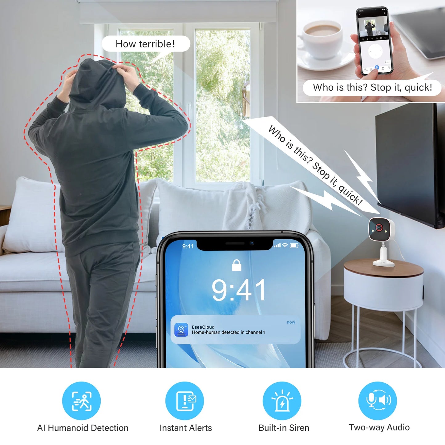 Indoor WiFi Home Security Camera 2-Way Audio Monitor