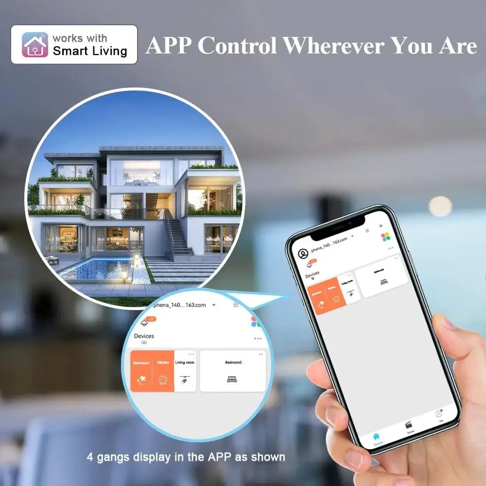 Smart Light Switch L8-HS4 4 Gang Touchscreen WiFi Switch APP Control Timer Voice Control