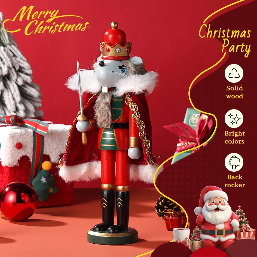 30cm King Mouse Nutcracker Wooden Craft Christmas Decorations Figurine For Home