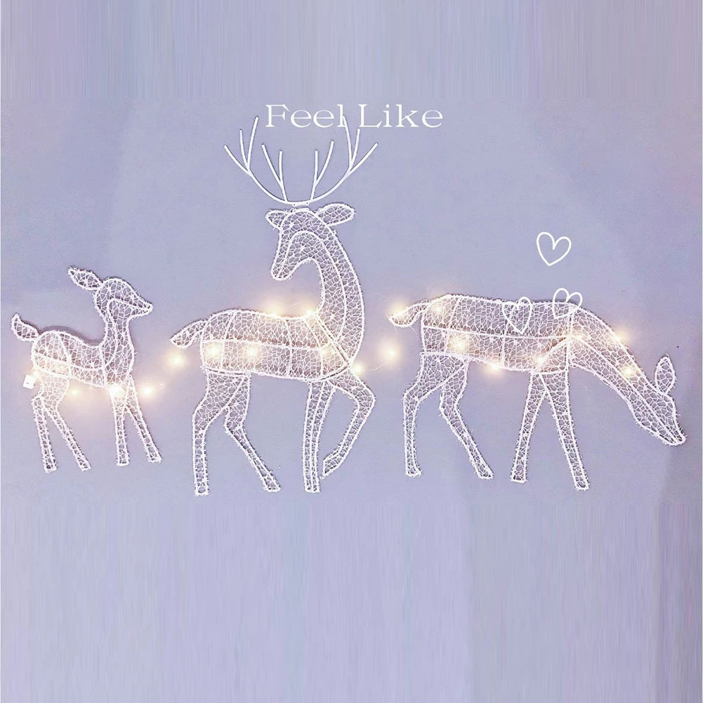 Reindeer Ornaments Battery Powered Iron Art Reindeer Yard Ornament Atmosphere  Elk  Statue Christmas Decorations