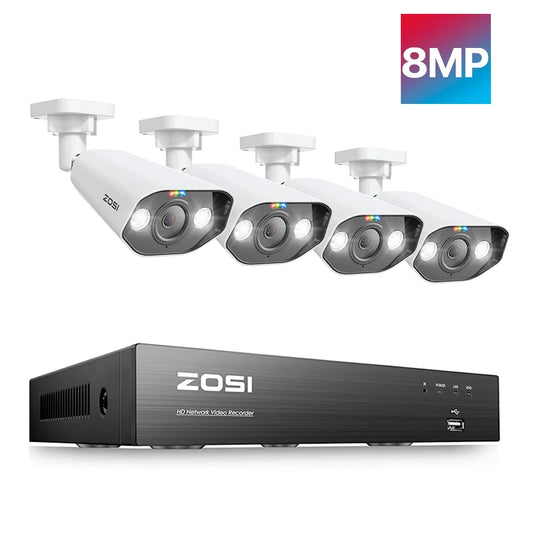 I 8MP CCTV System 8CH H.265+ 4K Ultra HD PoE NVR Kit Spotlight Siren Outdoor