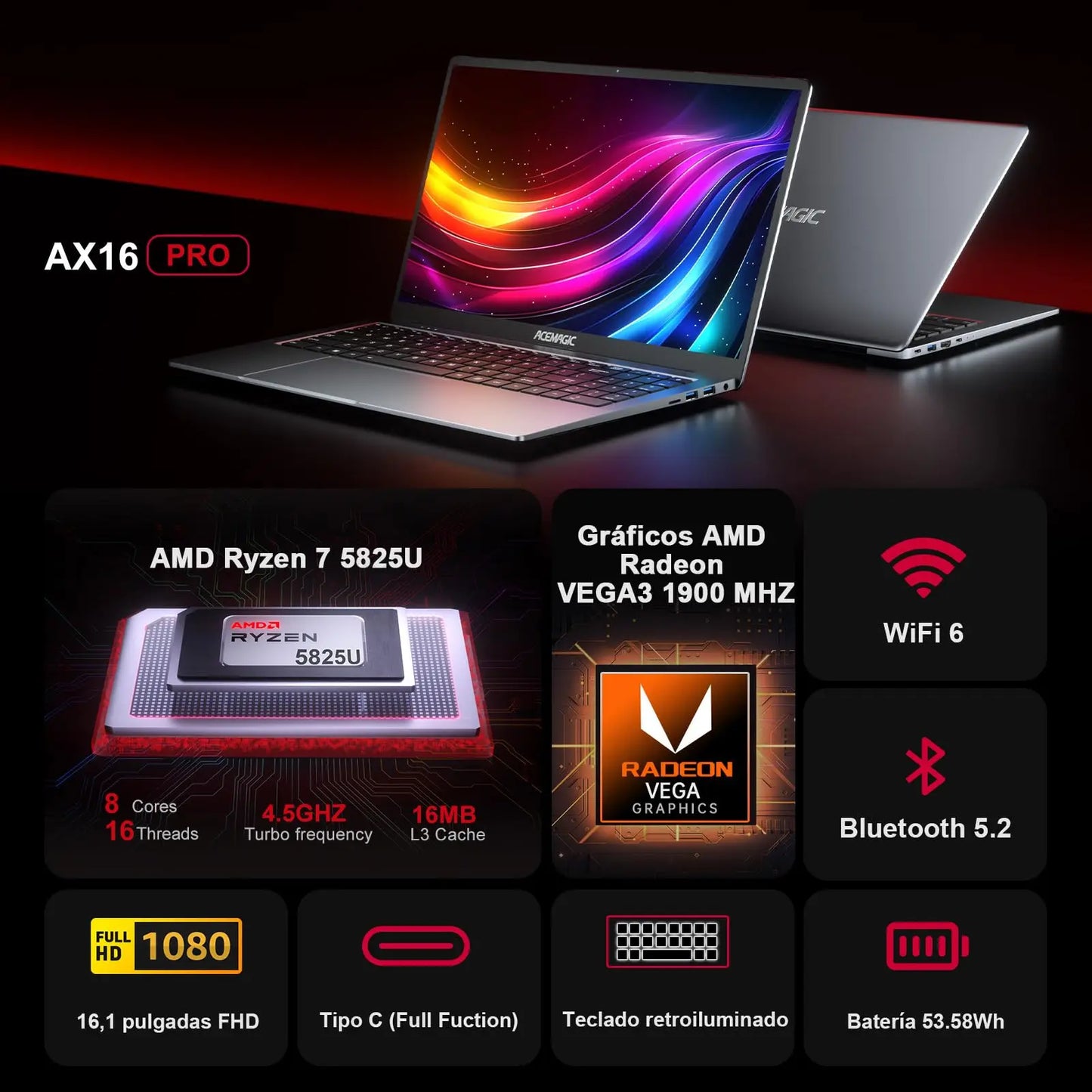 Gaming Notebook AMD Ryzen 7 5700U(Beat i7-1265U)Backlit Laptop Keyboard