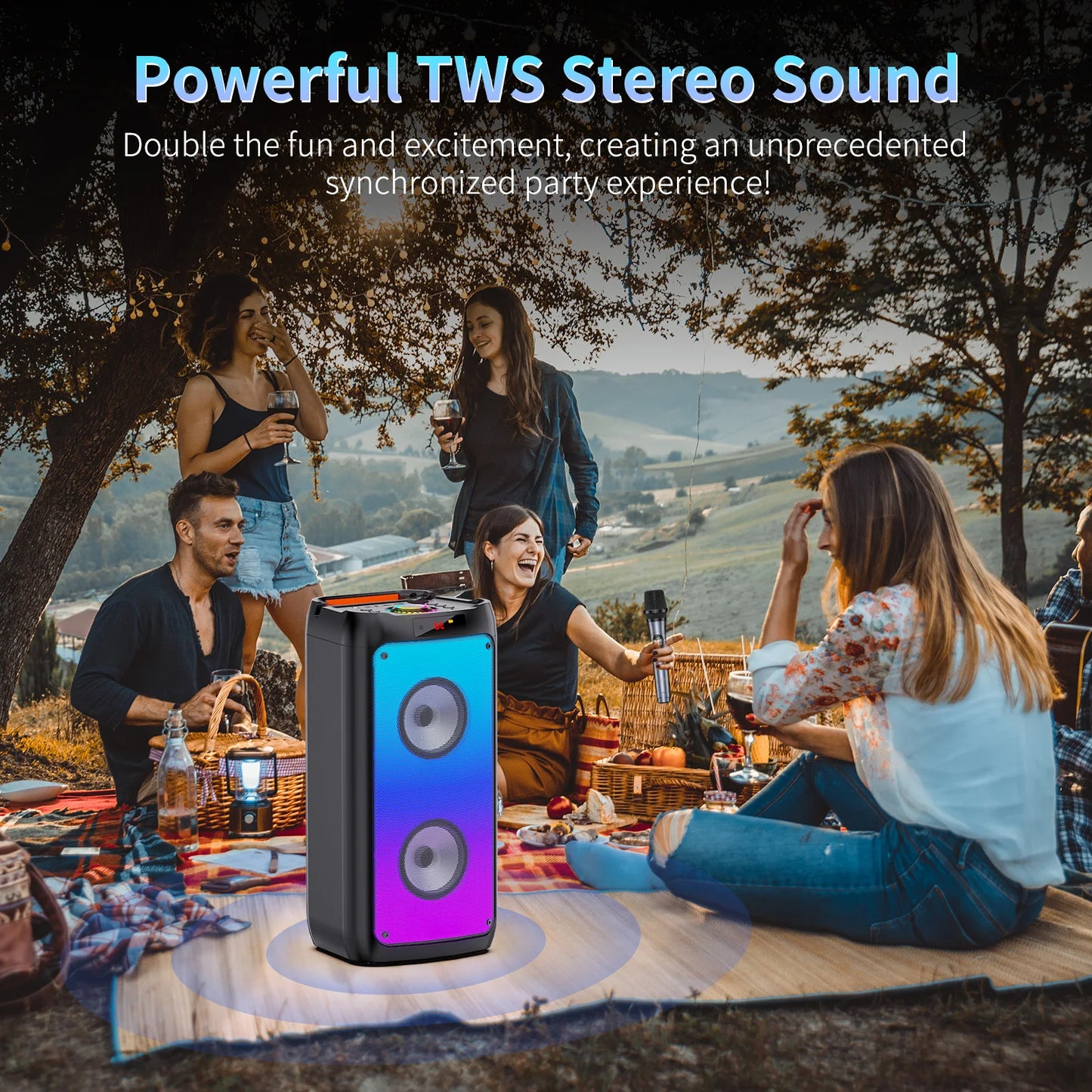 Wireless Bluetooth Speaker, Karaoke Machine with 2 Microphone, Home Karaoke System