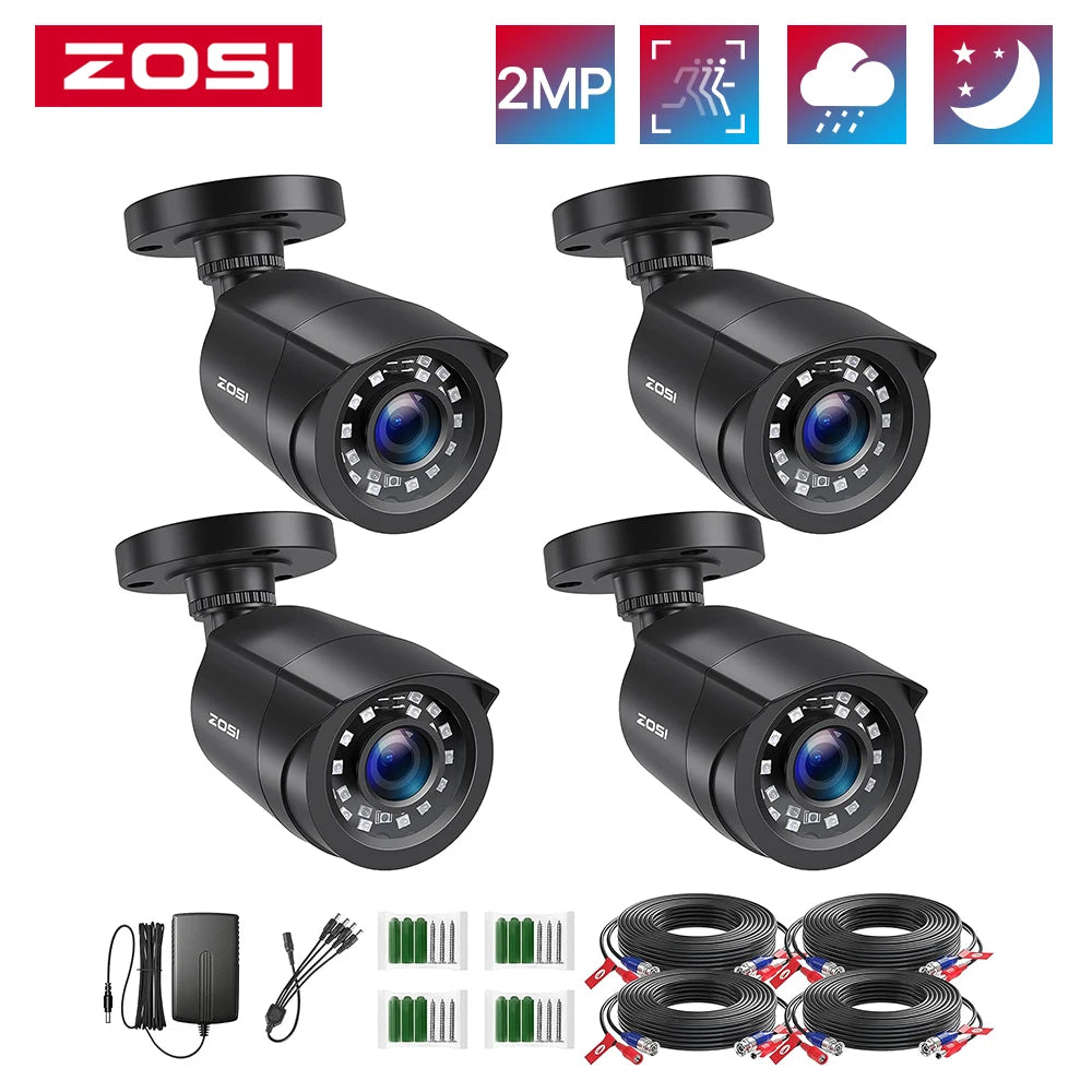 1080P 4 Pack HD TVI Security Cameras Outdoor Indoor Weatherproof Bullet Surveillance Camera