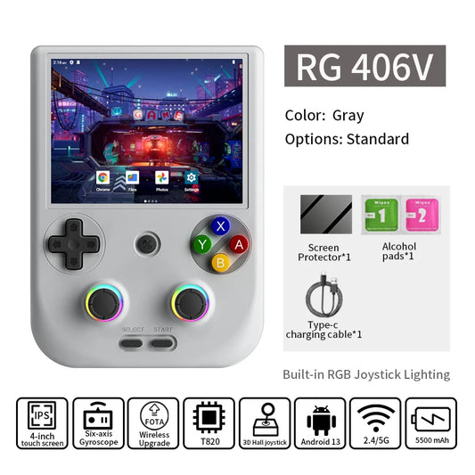 406V Retro Handheld Games Console 4"IPS Multi-touch WIFI RGB Ligh 3D Hall Joystick Video Games Player