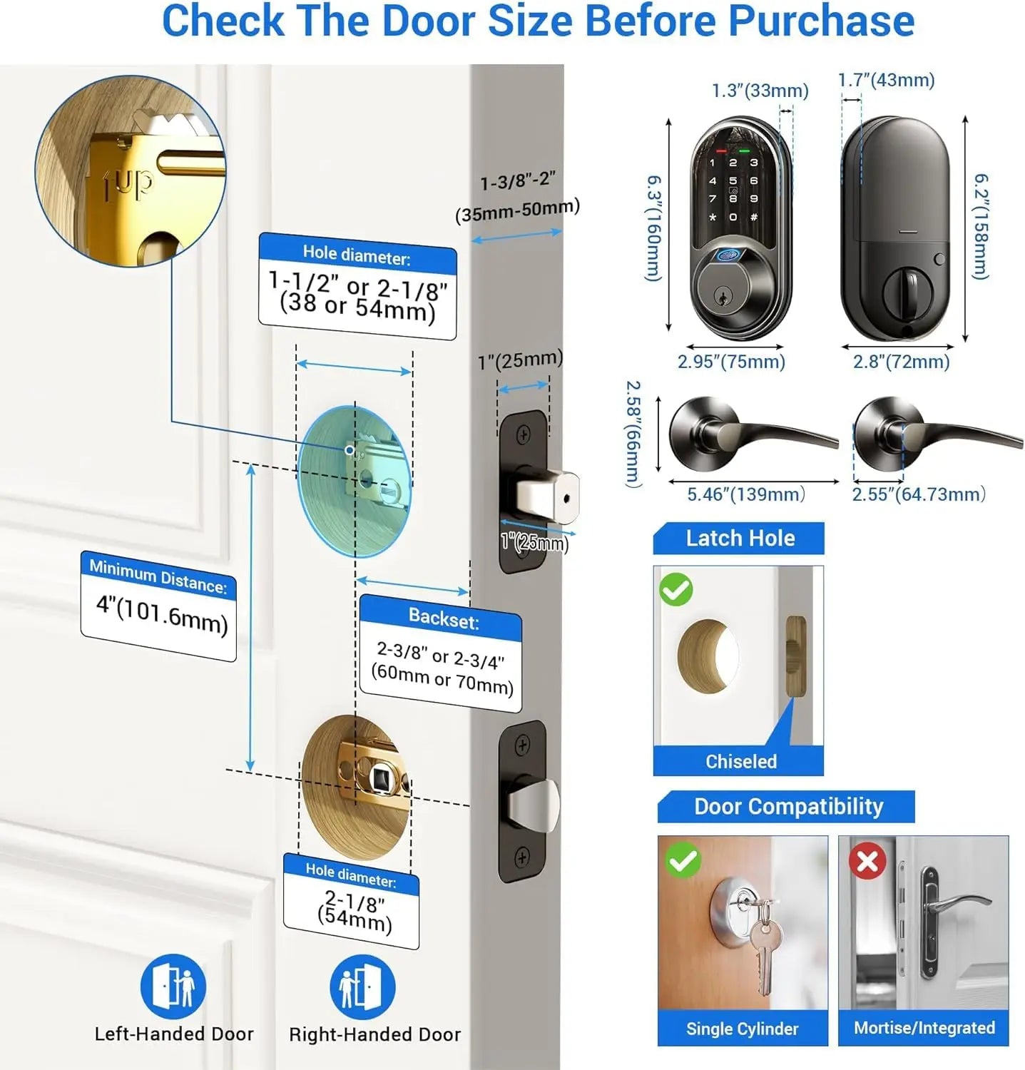 Smart Locks for Front Door, 2 Lever Handles, Fingerprint Keyless Entry, App Control