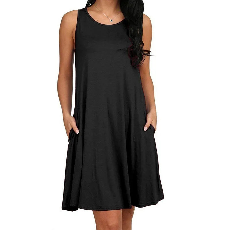 Women's Dress Summer Casual T Shirt Dresses Beach Cover up Plain Pleated