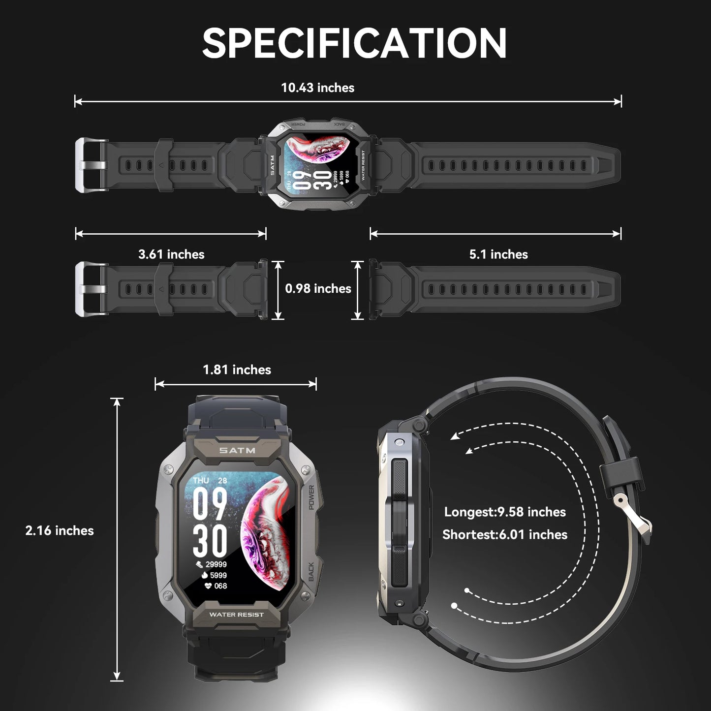 Smart Watch for Men Waterproof Fitness Sports Activity Tracker.