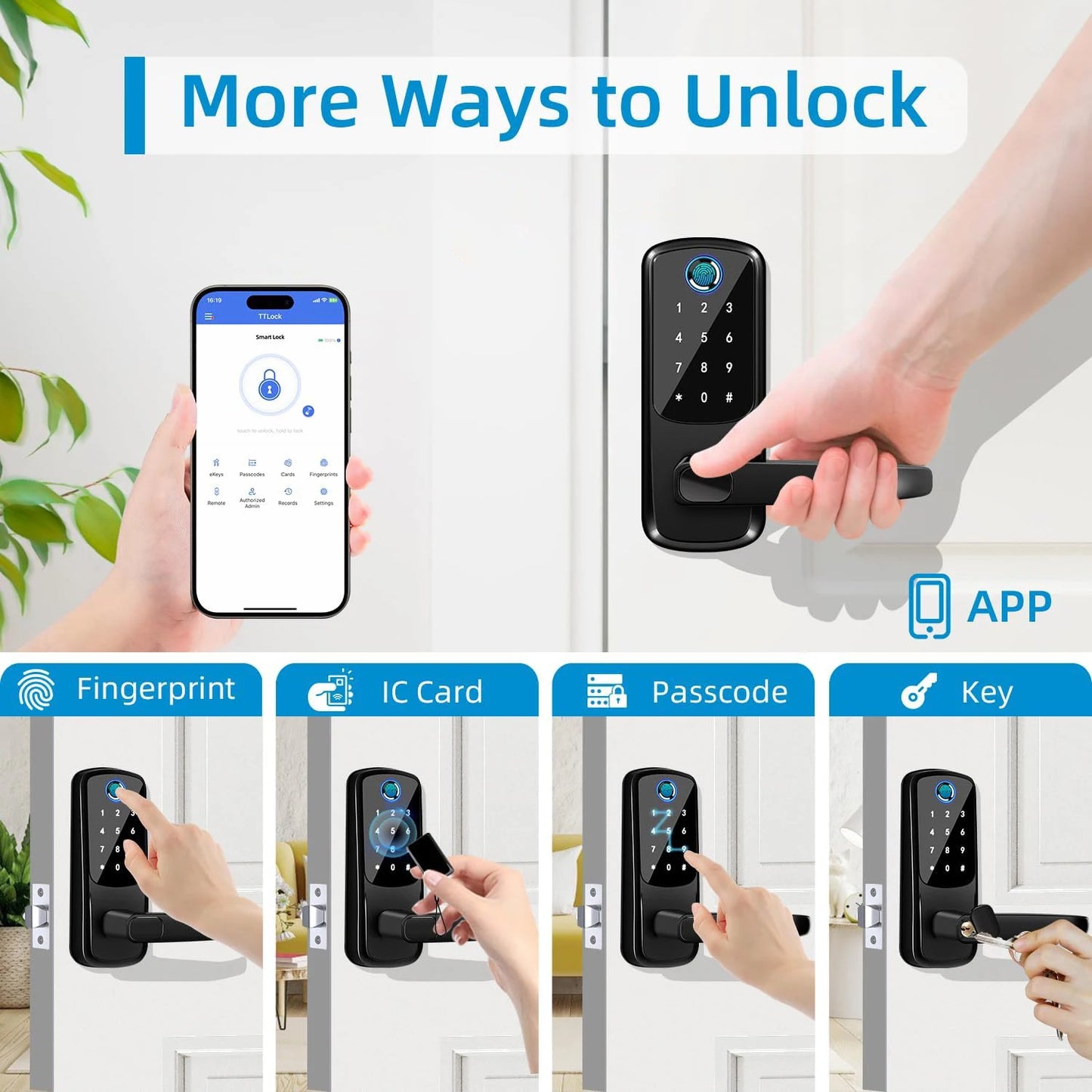 CIEPOJIT Smart Lock 5 In 1 Door Lock With Handle