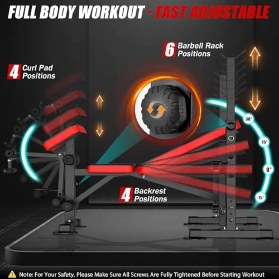 6 in 1 Adjustable Weight Bench with Leg Extension and Leg Curl for Home Gym Strength