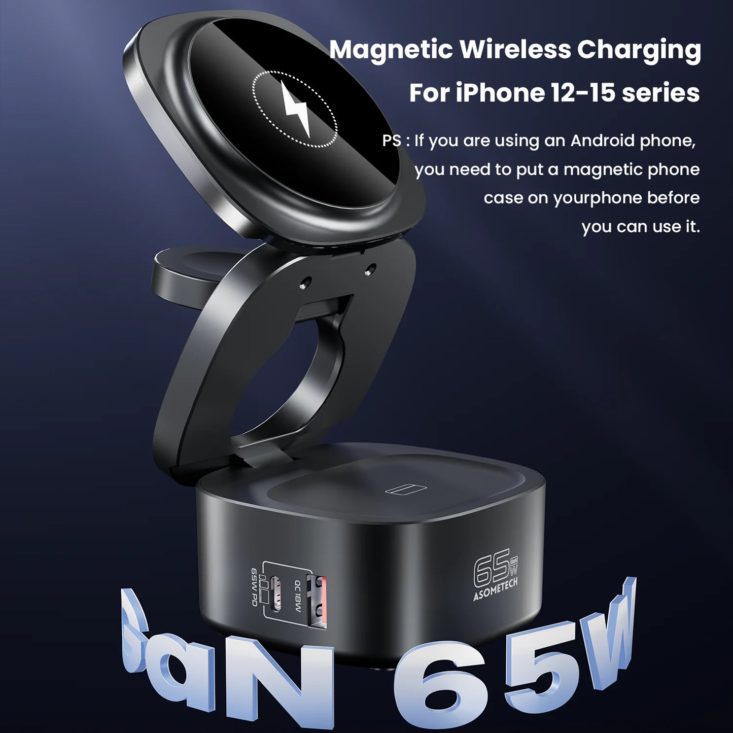 Fast Charger For Macbook Samsung Magnetic 5 in 1 Foldable Wireless Charger Station For iPhone 16 iWatch Airpod