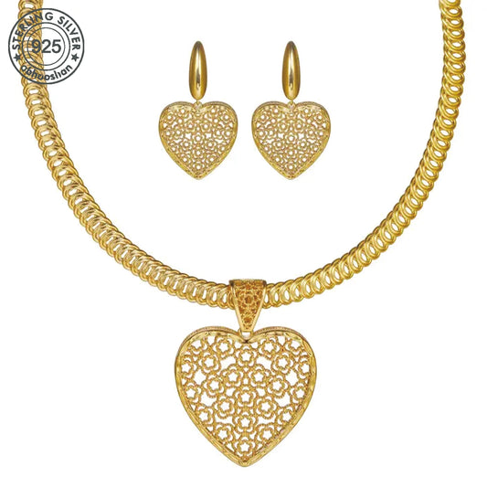 2 Piece Elegant 18K Gold Plated Jewellery Set - Boho Chic Heart Pendant