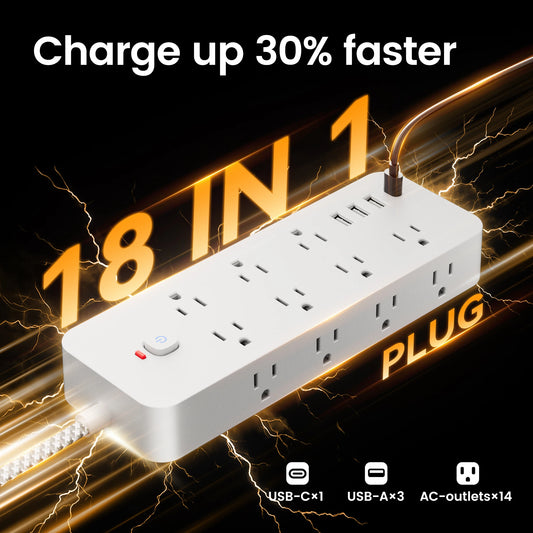 18-in-1 Multitap Power Strip US Plug AC Outlet USB Port