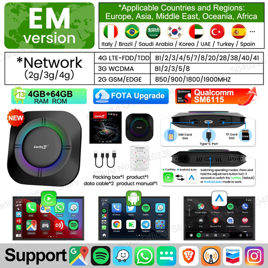 CarlinKit S2 CarPlay Ai Box LED Android 13 Streaming Box 64G