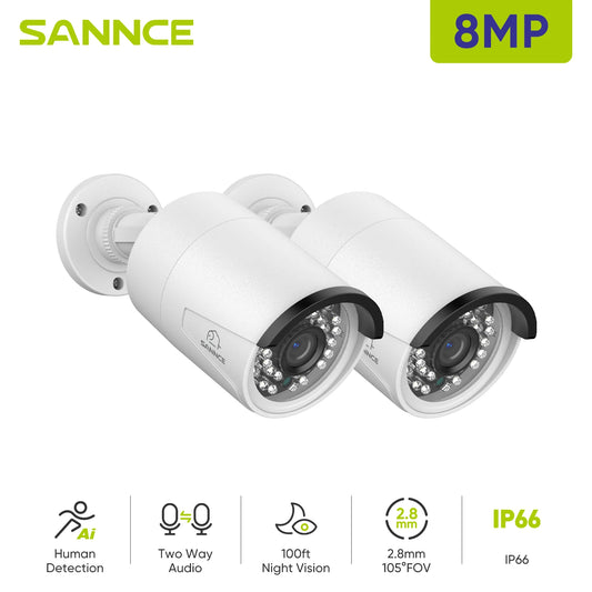 2PCS Ultra HD 2MP/5MP/8MP POE Camera OutdoorWeatherproof Security Network