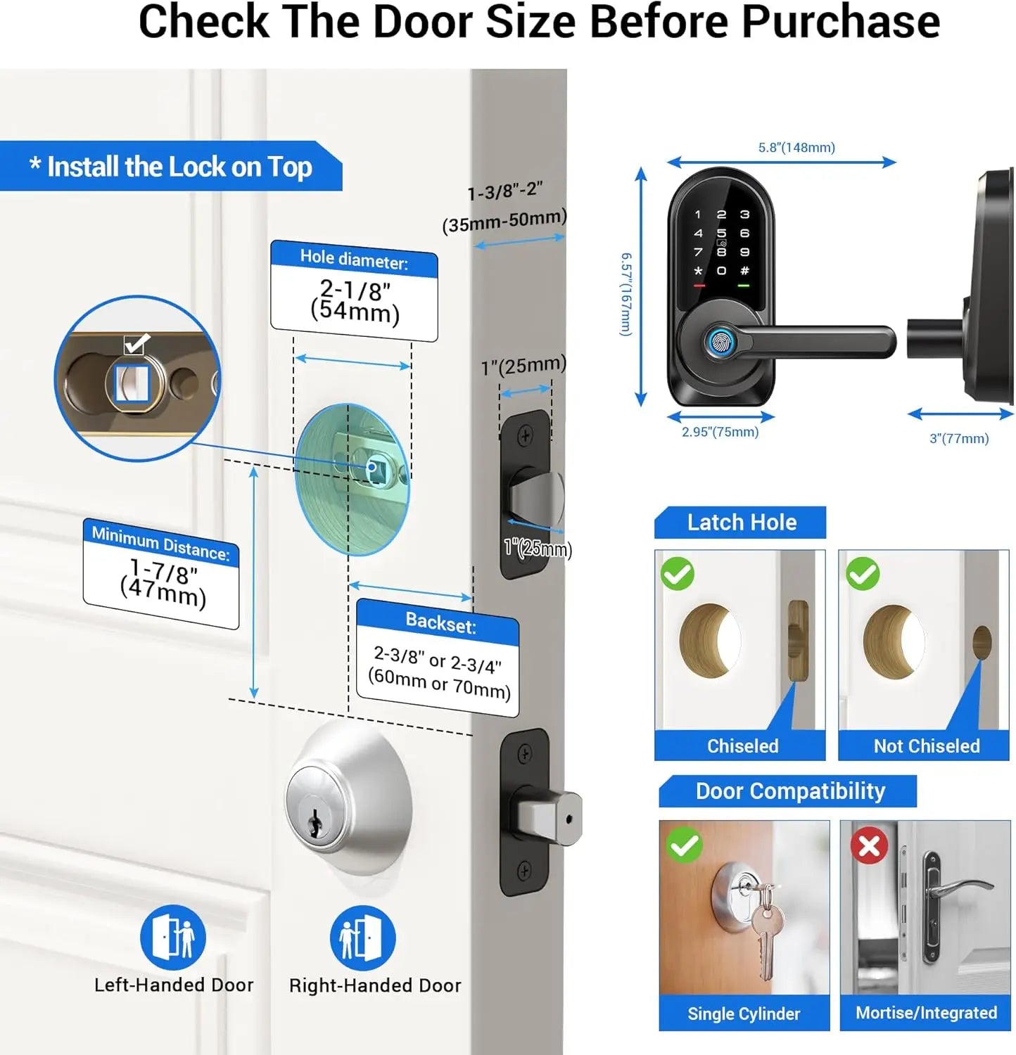 Smart Lock, 7-in-1 Keyless Entry with Handle Set, APP Control Fingerprint Deadbolt