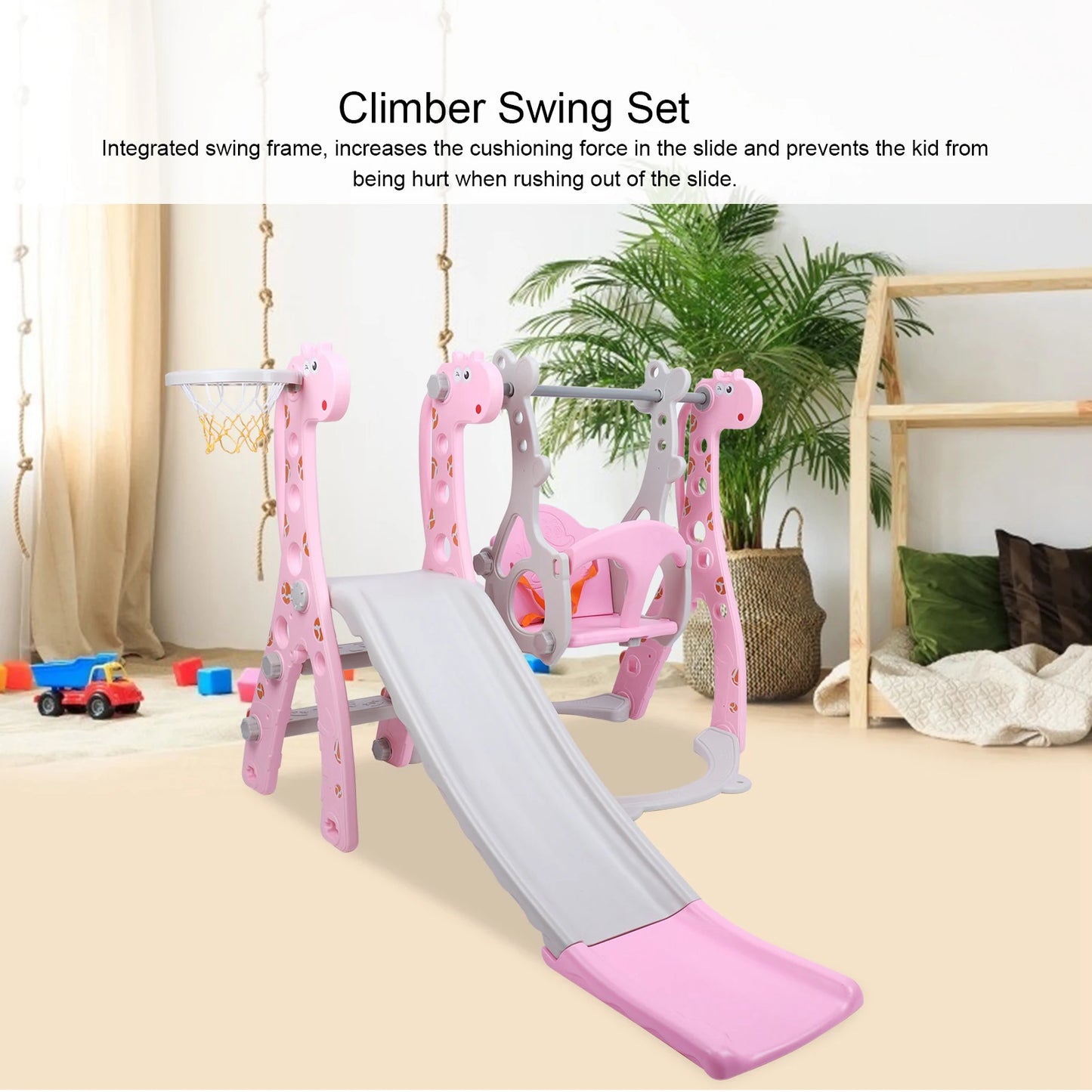 Climber Swing Set Children Play Slide Set Toddler Climber Swing Set with Basketball