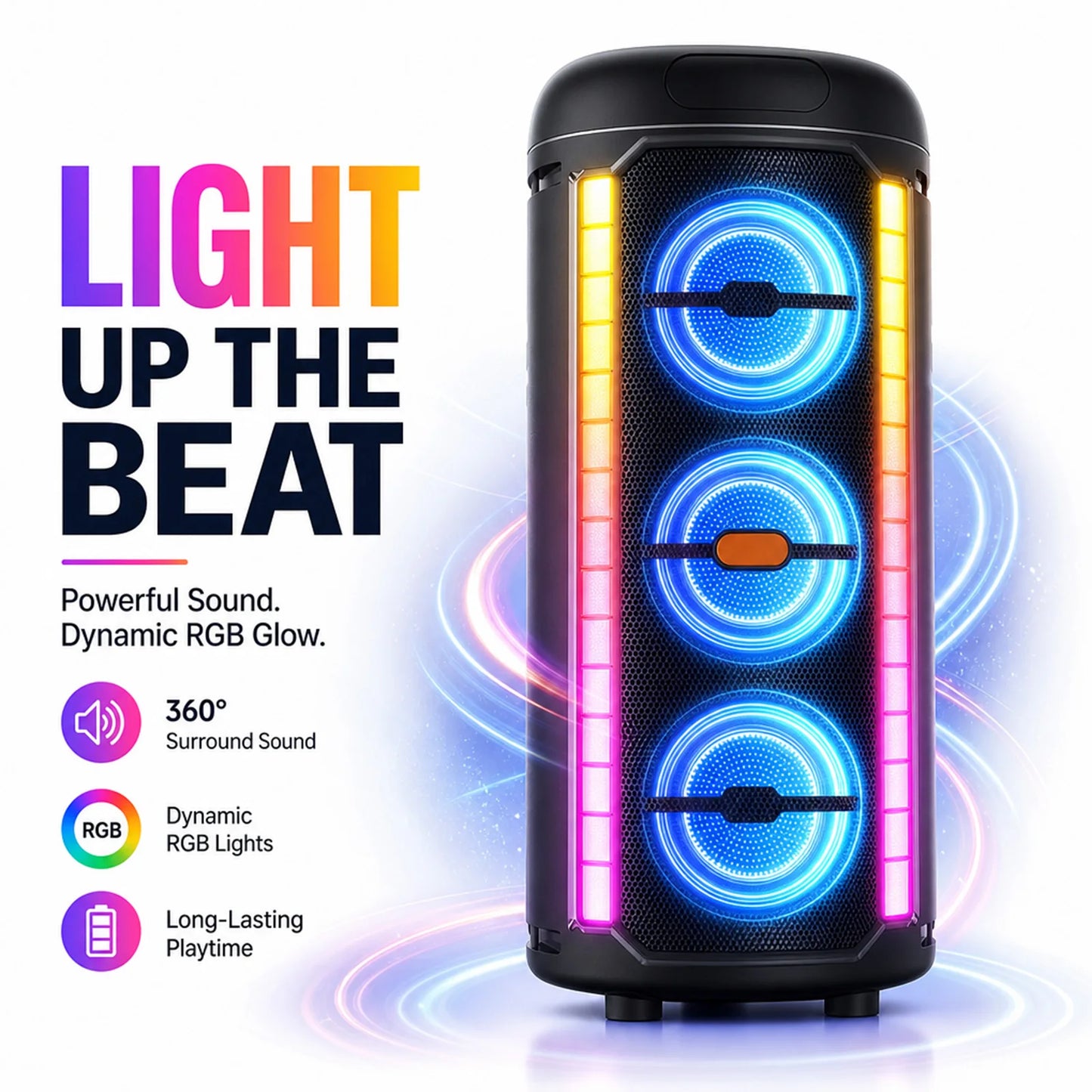 Large Bluetooth speaker, portable handle design, with microphone, compatible with JBl subwoofer party box, with LED lights, comp