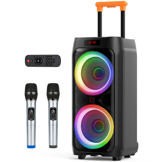 Karaoke Machine with 2 Wireless Microphones, Portable Bluetooth Speaker