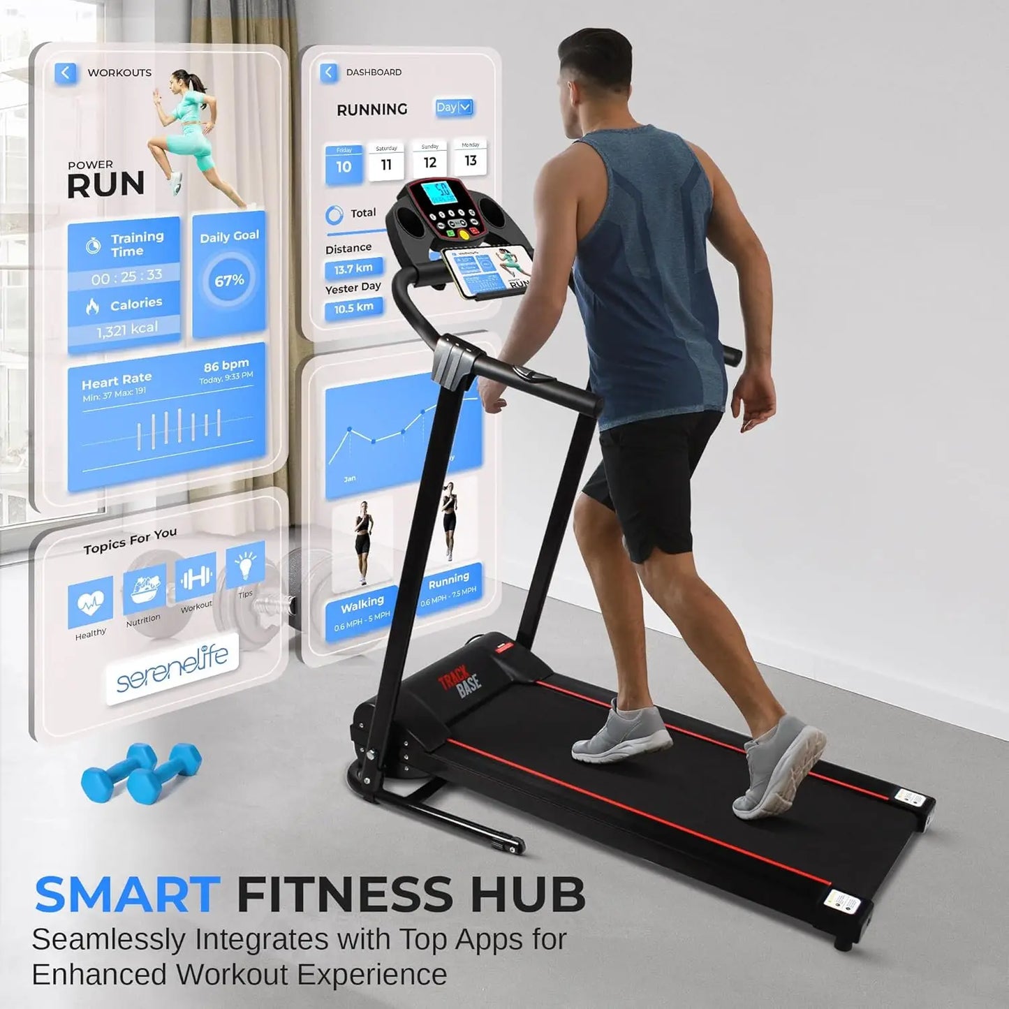 Electric Folding Treadmill Exercise Machine - Smart Compact