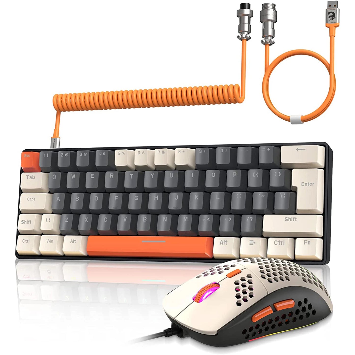 60% Mechanical Keyboard and Mouse Combo + Tray USB C Cable, RGB LED Backlit Keyboard, Red Switches, 6400 DPI Programmable Mouse
