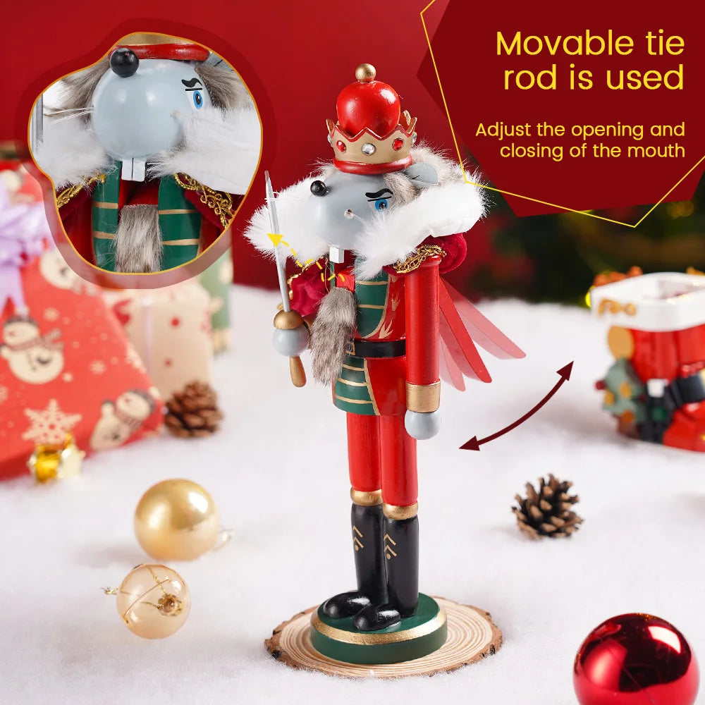30cm King Mouse Nutcracker Wooden Craft Christmas Decorations Figurine For Home